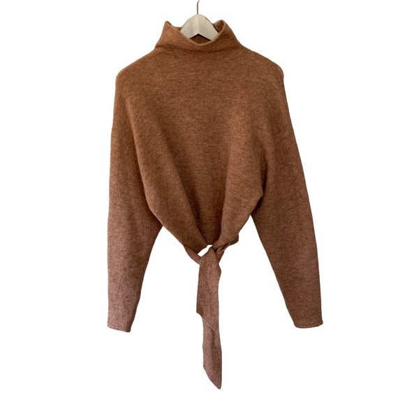 Aritzia Wilfred Lorin Turtleneck Knit Tie Front Sweater Clay Wool Alpaca Small - Picture 2 of 9